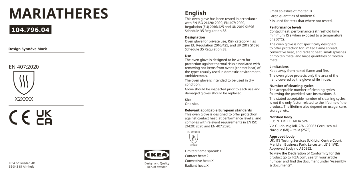 Ikea 104 796 04 Mariatheres Oven Glove