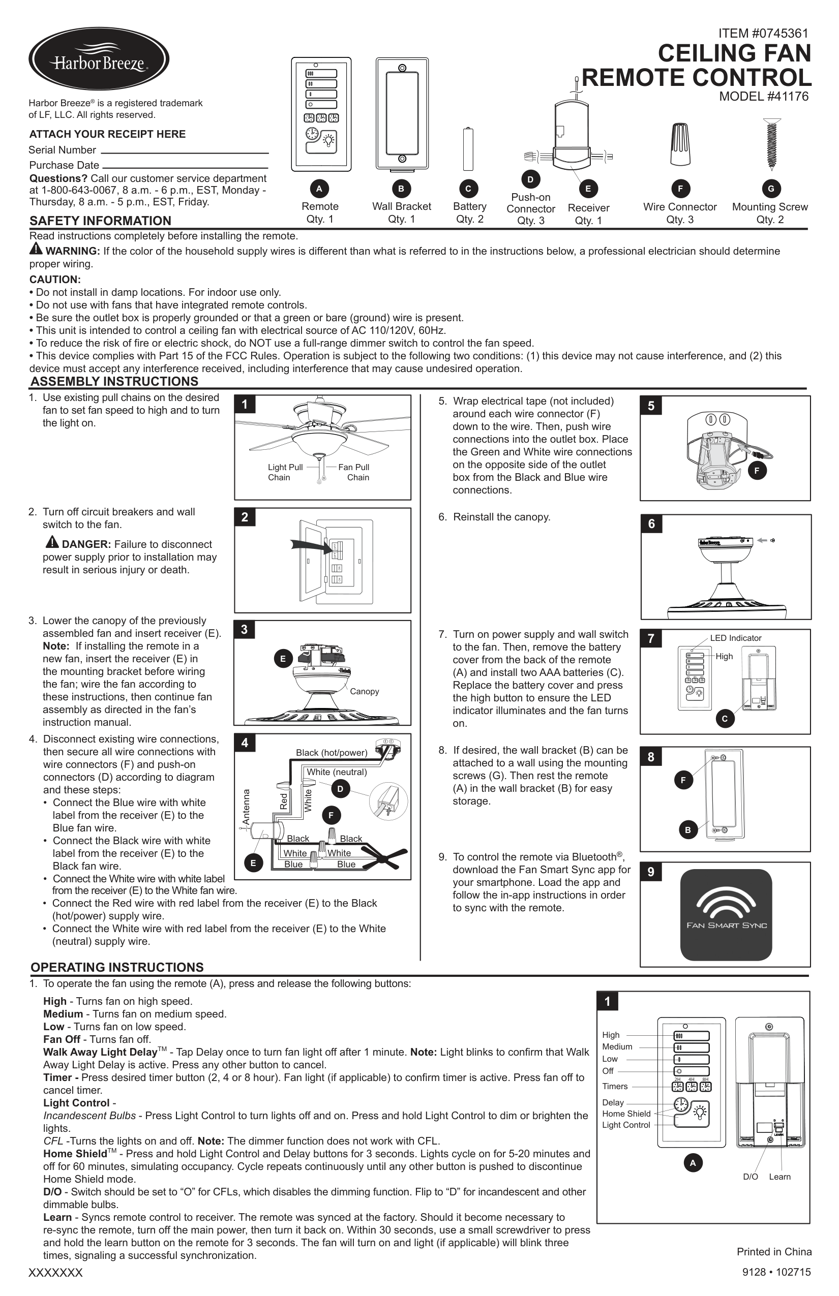 Harbor Breeze Ceiling Fan Remote Control