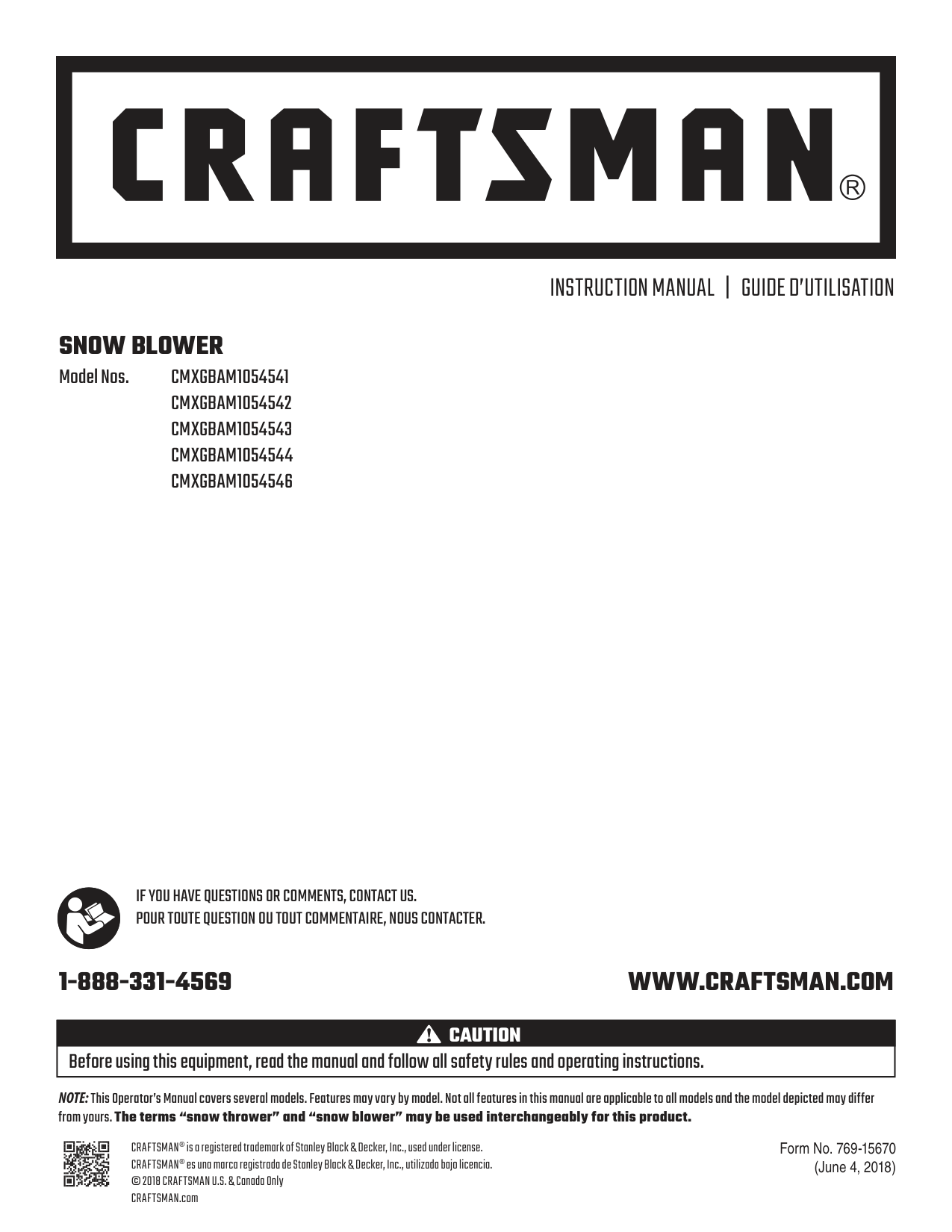 Craftsman Cmxgbam1054541 Snow Blower