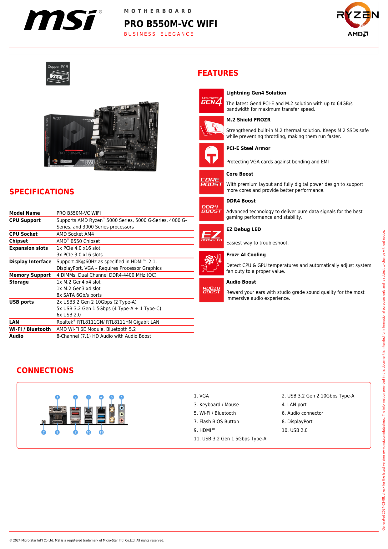 Msi Pro B550M-VC WiFi Motherboard