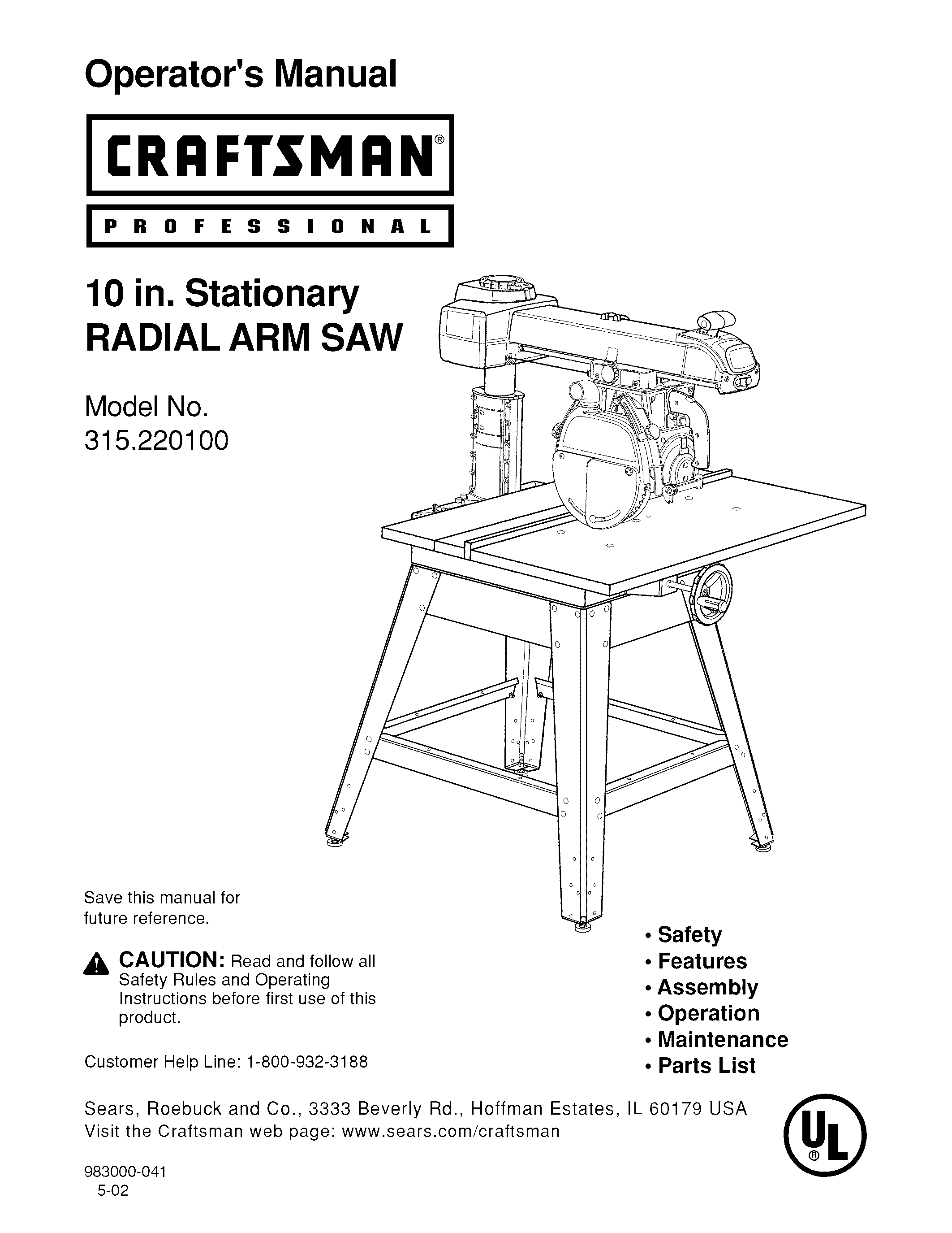 Craftsman 315.220100 Radial Arm Saw