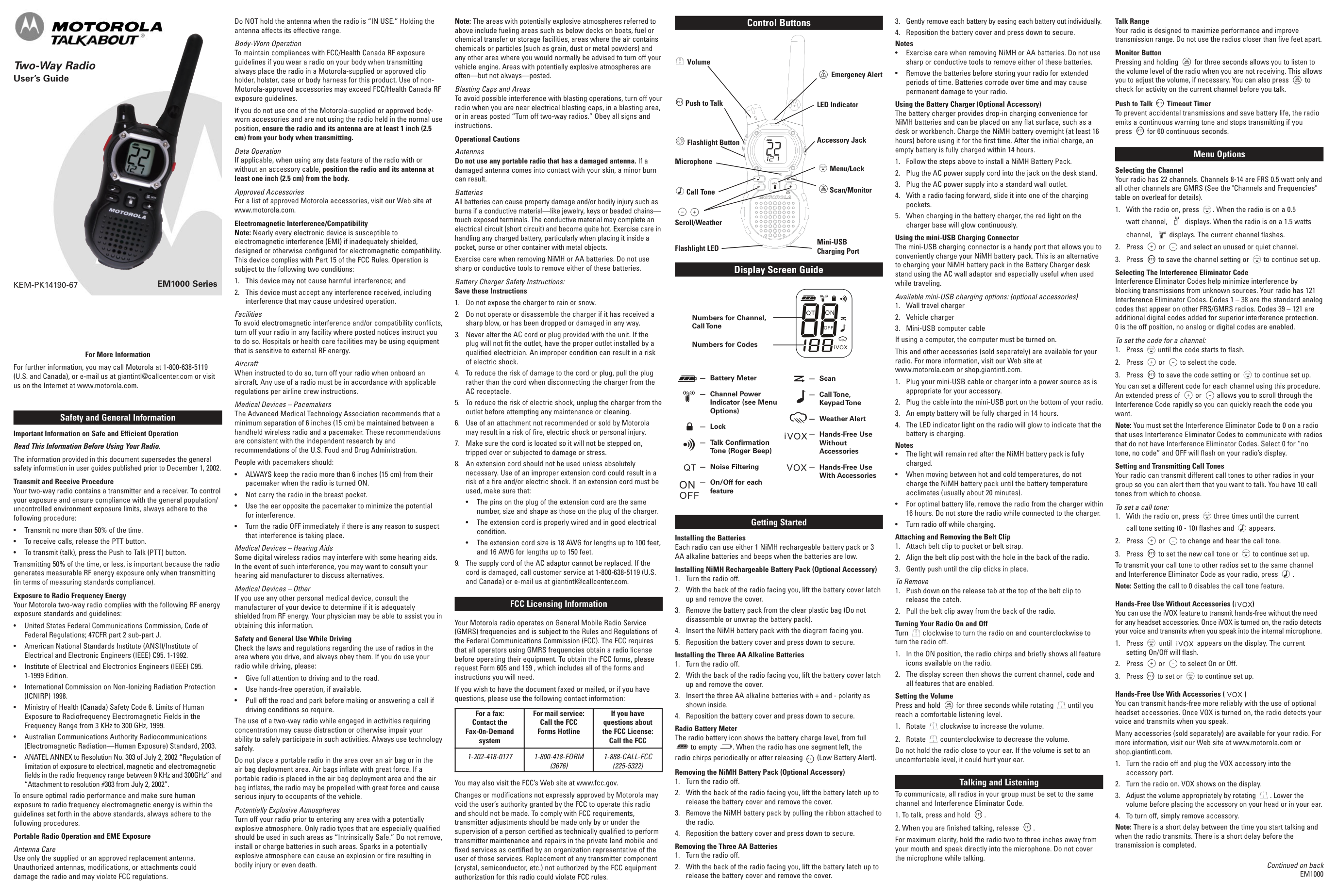 Motorola EM1000 Walkie Talkie