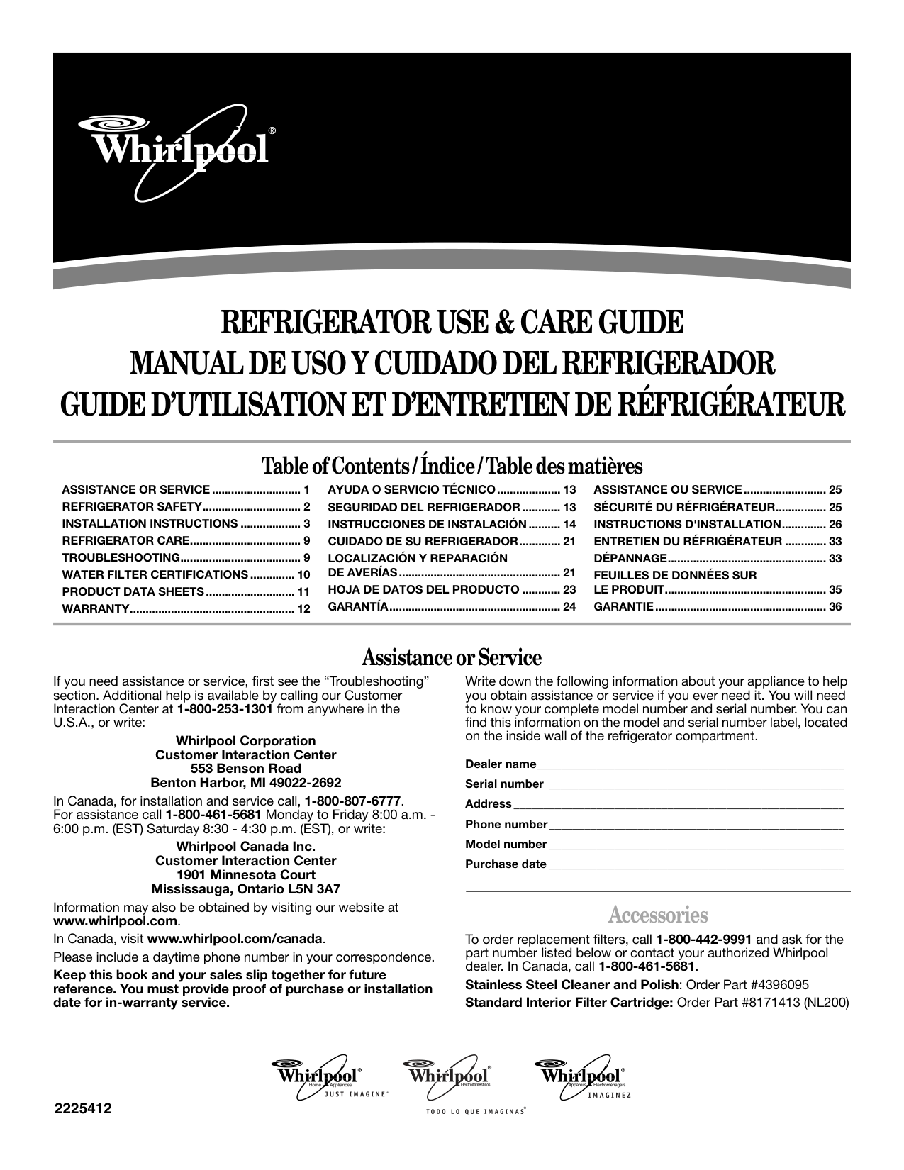 Whirlpool Refrigerator (Owners-Manual-222541)