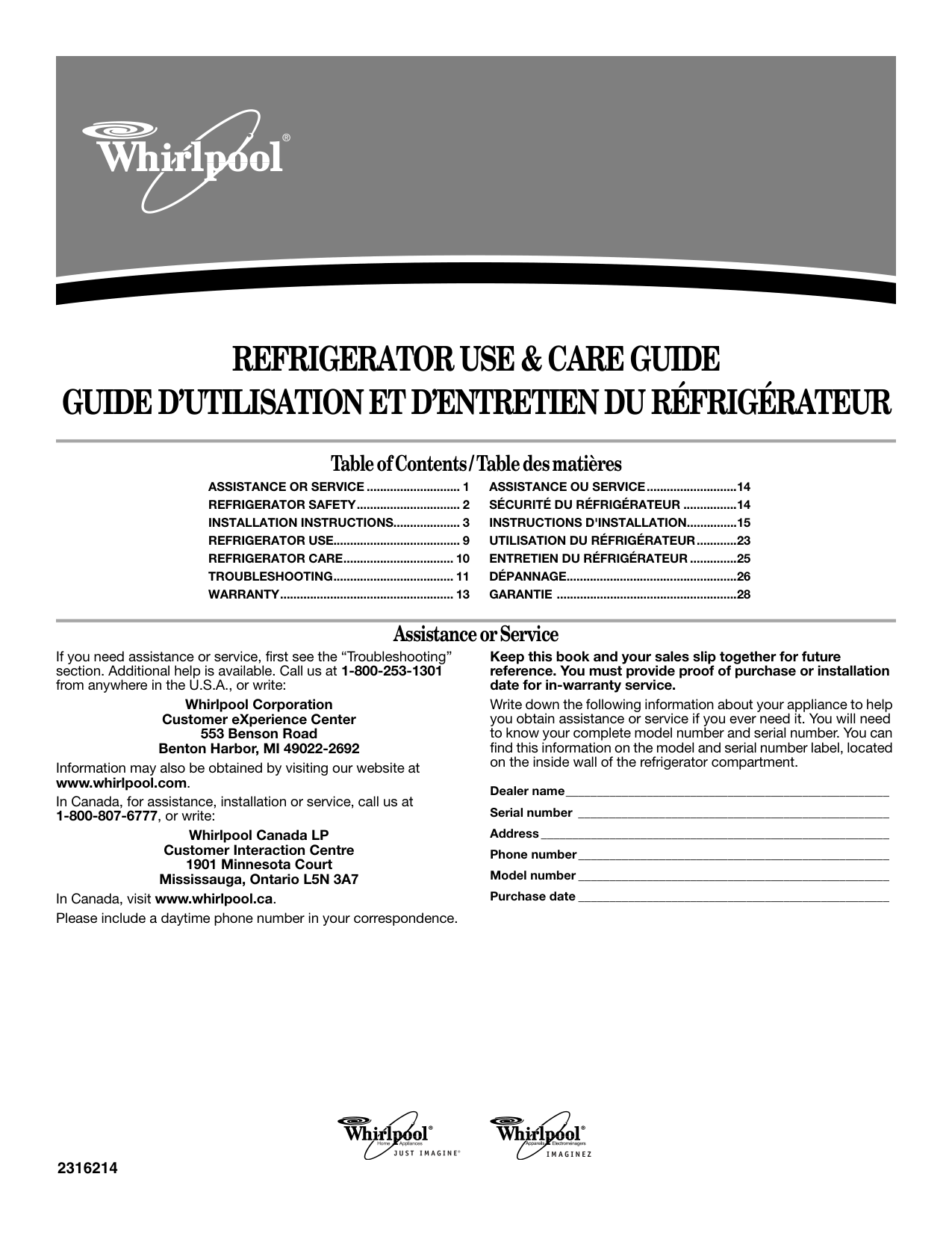 Whirlpool Refrigerator (Owners-Manual-231850)